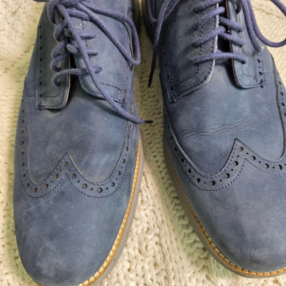 Cole Haan Original Grand Wingtip Oxford Blue Nubuck Leather Mens 12M Excellent